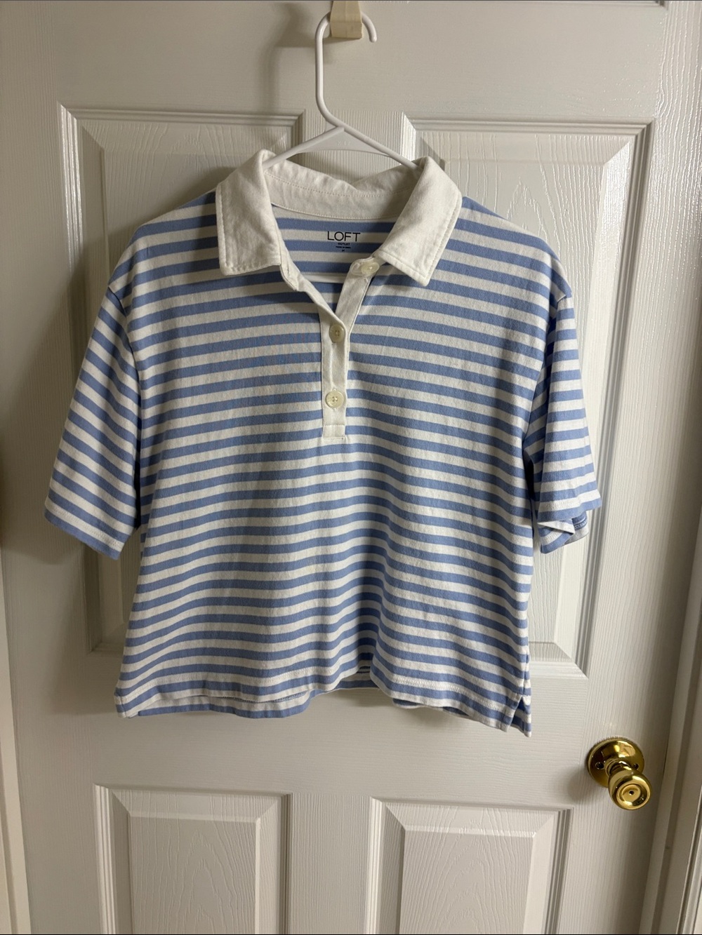 LOFT Blue & White Striped Polo Tee
